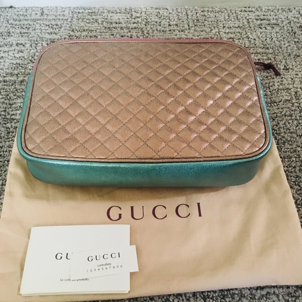 New Authentic GUCCI Small Quilted Metallic Leather Shoulder Bag Small Multicolor - Picture 8 of 8